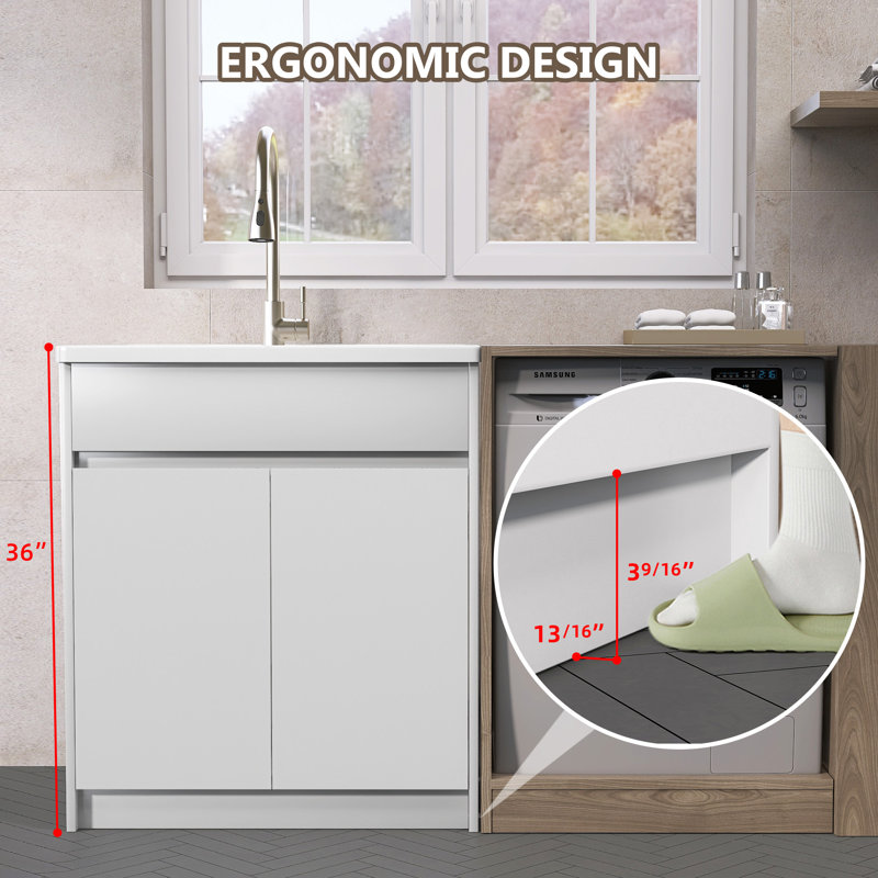ZEAFIVE 36'' L X 30'' W Kitchen Sink Laundry Soild Surface Sink